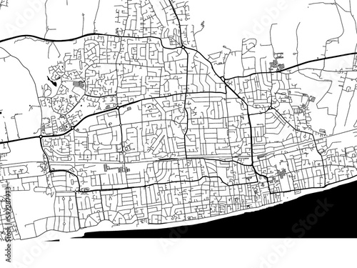 A vector road map of the city of  Worthing in the United Kingdom on a white background.
