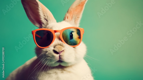 The Cool and Chic White Rabbit: An Abstract Clip-Art Delight. Ai generated Art. Copyspace. Summer, Spring colourfull background.