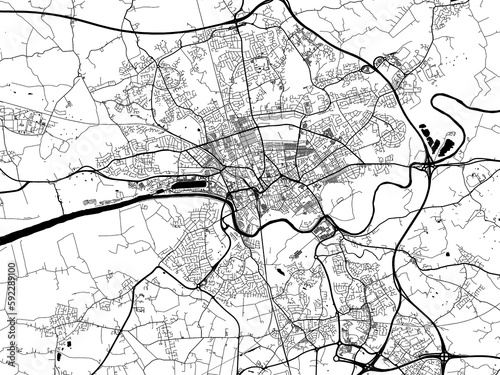 A vector road map of the city of  Preston in the United Kingdom on a white background.