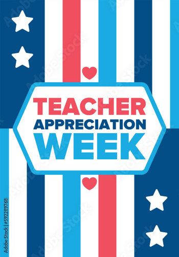 Teacher Appreciation Week in United States. Celebrated annual in May. In honour of teachers who hard work and teach our children. School and education. Student learning concept. Vector illustration