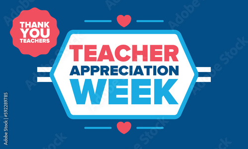 Teacher Appreciation Week in United States. Celebrated annual in May. In honour of teachers who hard work and teach our children. School and education. Student learning concept. Vector illustration