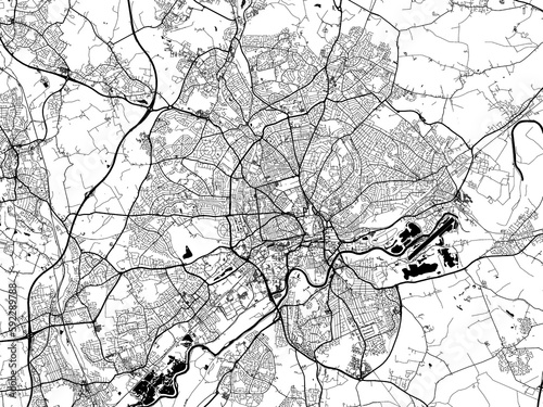 A vector road map of the city of  Nottingham in the United Kingdom on a white background.
