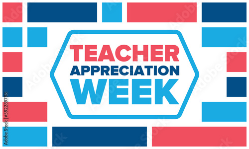 Teacher Appreciation Week in United States. Celebrated annual in May. In honour of teachers who hard work and teach our children. School and education. Student learning concept. Vector illustration