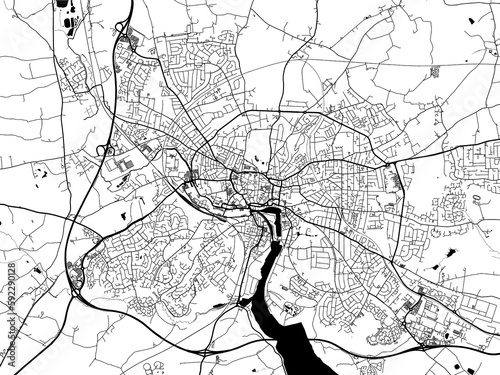 A vector road map of the city of  Ipswich in the United Kingdom on a white background.