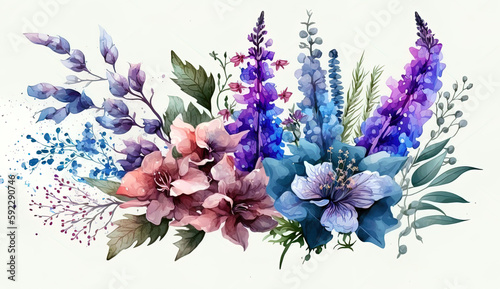 flower, blossom, bloom, floral, bouquet, close-up, closeup, flora, purple, summer, spring, blue, nature, flowers, violet, lavender, orchid, petal, isolated, pink, leaf, generative AI, generative , AI
