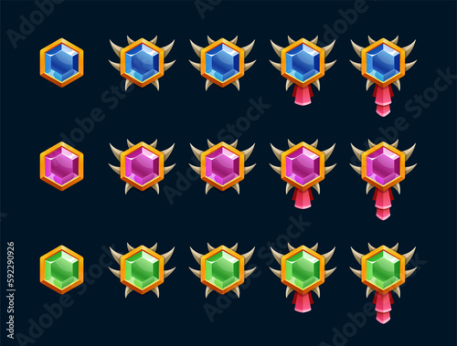 Set of gemstones with metallic adornment and thorns.