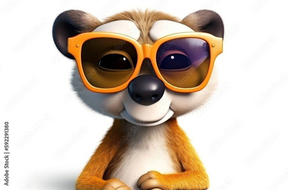 Funny cartoon animal wearing sunglasses isolated on white. Generative AI