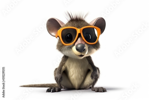 Funny cartoon mouse wearing sunglasses isolated on white. Generative AI