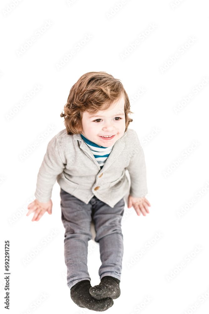 Close-up portrait of child lovely sweet curious cheerful cheery smart clever boy fantasize copy space isolated white color background Close-up portrait of child lovely sweet curious cheerful cheery smart clever boy fantasize copy space isolated white color background