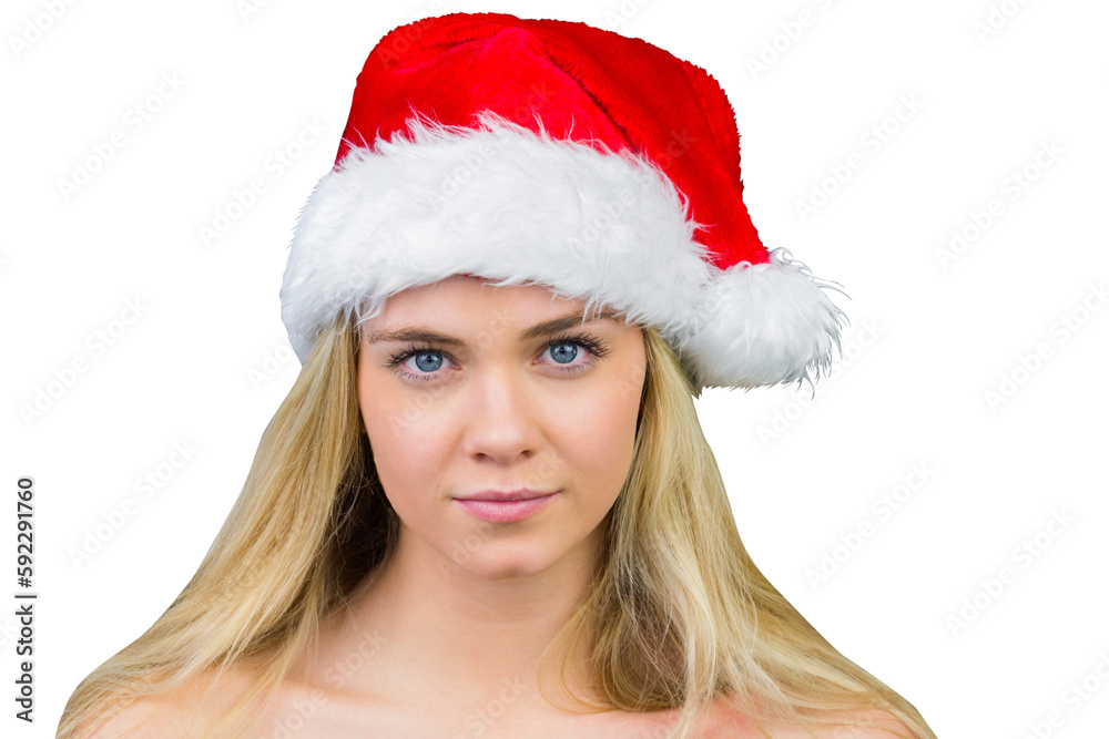 Fototapeta premium Blonde with bare shoulders in santa hat