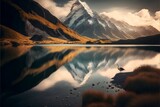 beautiful landscape with a mountain and water with nice lights
