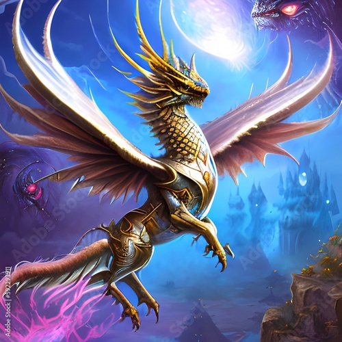 Fairy-tale dragon, mythical monster and symbol of evil and danger, AI generated