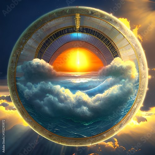 God eye over the sea surface, mystic phantasy illustration, AI generated
