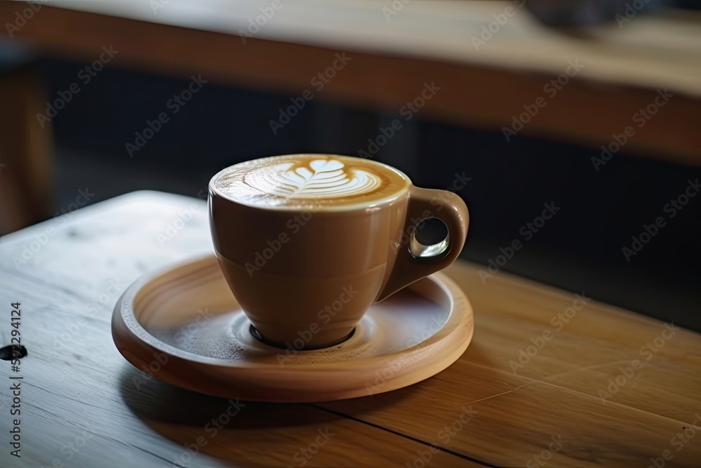 hot latte art coffee on wood table, relax time, Made by AI,Artificial intelligence hot latte art coffee on wood table, relax time, Made by AI,Artificial intelligence