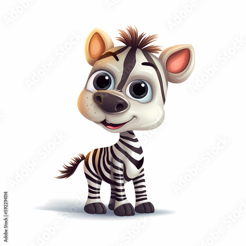 Baby Zebra Cartoon Isolated On White Backgound. Generative AI