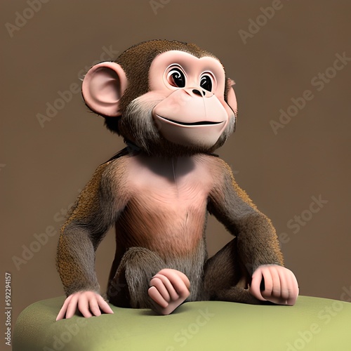 Cute brown monkey cartoon  little monkey sitting  AI generated