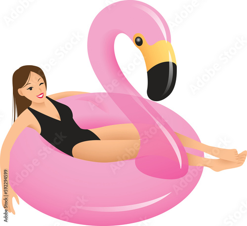 Woman on inflatable flamingo icon © vectorfusionart