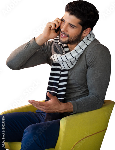 Man talking on phone while relaxing on seat © vectorfusionart