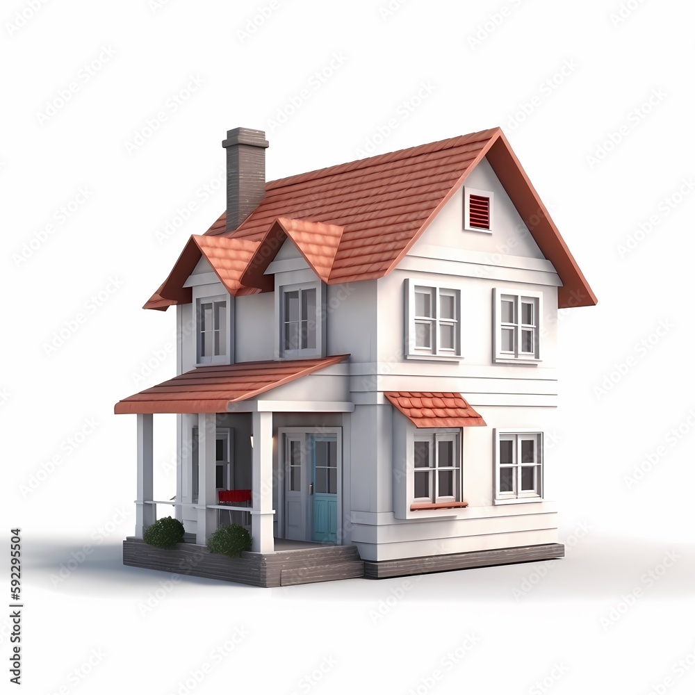 Beautiful House on white background 3d blender Generated by AI