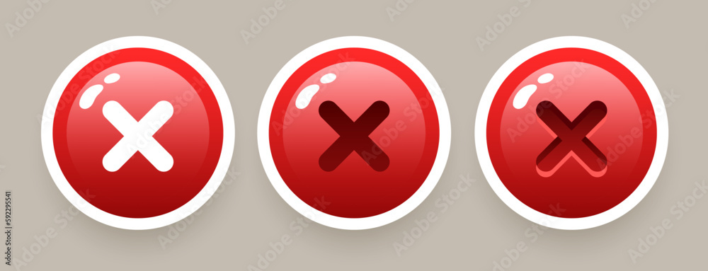 Obraz premium Cancel. 3d Cross icon. Red round 3d buttons. Vector clipart. 