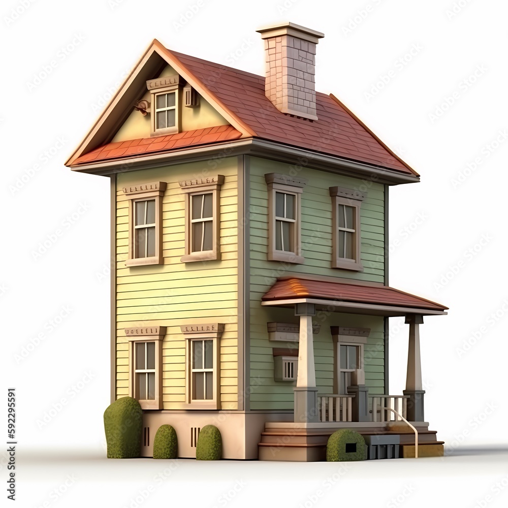 Beautiful House on white background 3d blender Generated by AI Beautiful House on white background 3d blender Generated by AI