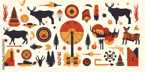 Wild-west western symbols on white background