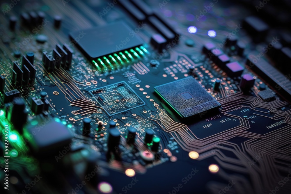 electrical circuit board technology chips to the motherboard closeup