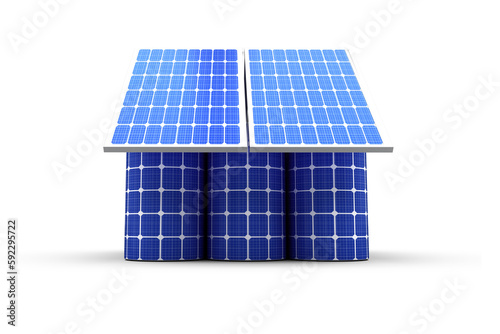 3d image of house model made from solar cell and panels