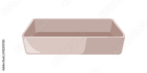 Baking pan, bakery dish for oven. Culinary utensil, metal bakeware. Roasting cooking ware of rectangle shape. Flat cartoon vector illustration isolated on white background