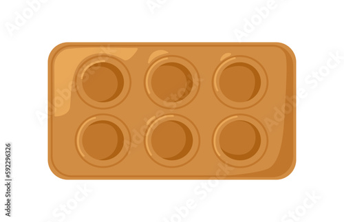 Baking dish, cupcake pan for oven. Muffin mold, top view. Silicone bakeware for cup cakes cooking. Culinary kitchen tool. Flat vector illustration isolated on white background