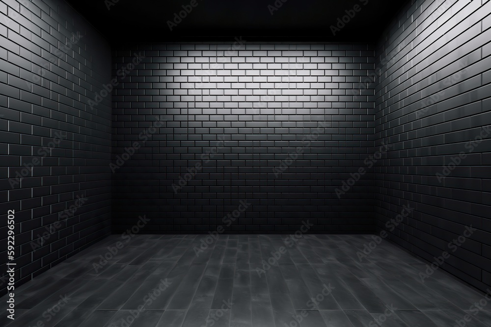 Interior decoration of an empty room with a black brick wall design, Generative AI