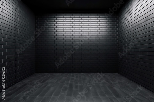 Interior decoration of an empty room with a black brick wall design, Generative AI © Creative Division