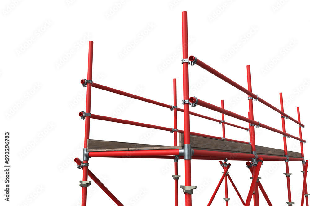 3d illustration of plank with red scaffolding 3d illustration of plank with red scaffolding