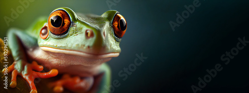 portrait of tree frog close-up  panoramic layout. Generative Ai