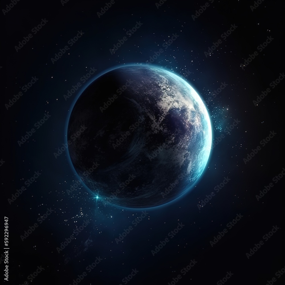 The Earth in space. Wallpaper with a blue planet. On a galaxy, there is a blue world or globe. generative ai