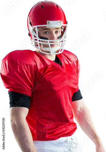 Portrait of american football player wearing his helmet