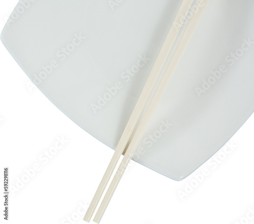Chopsticks with tissue over white background