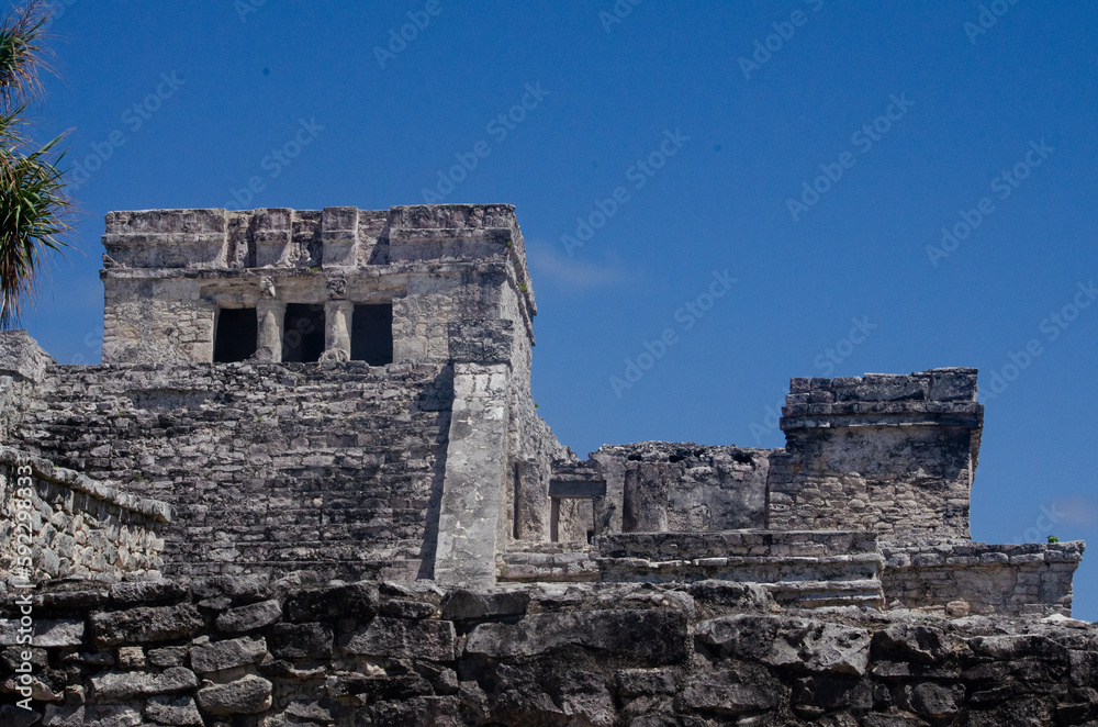 ruins of temple in archaeological Mayan Country, Mexico Tulum