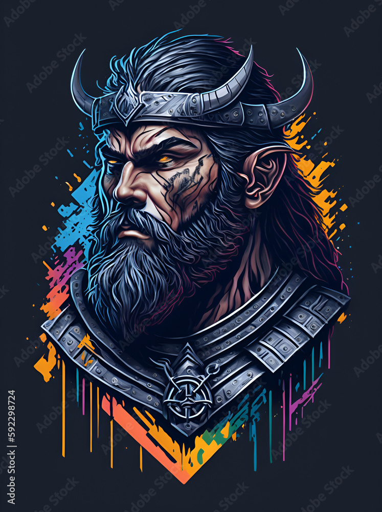 Ancient Viking warrior poster. AI generated illustration Stock