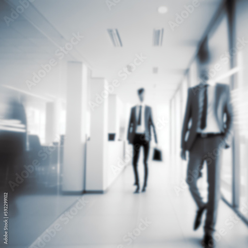 Blurred group business people are walking for financial and business economics background. Generative AI