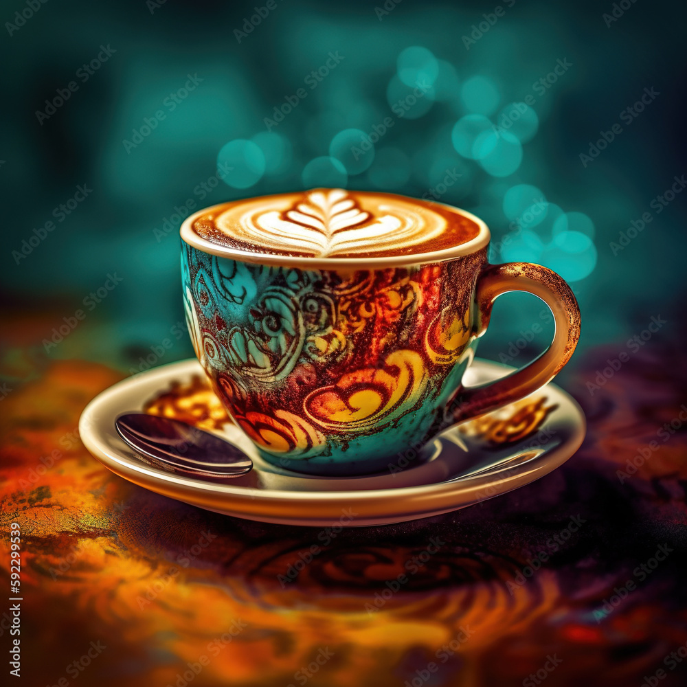 Illustration coffee digital painting. Generative AI.