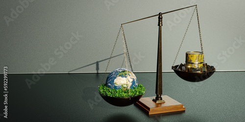 the earth, gold and oil on a scale - 3D Illustration