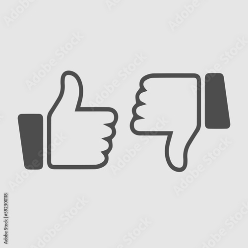 Thumbs up and down set. Vector icon. Simple isolated pictogram.