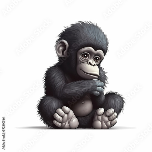 Baby Gorilla Cartoon Isolated On White Background