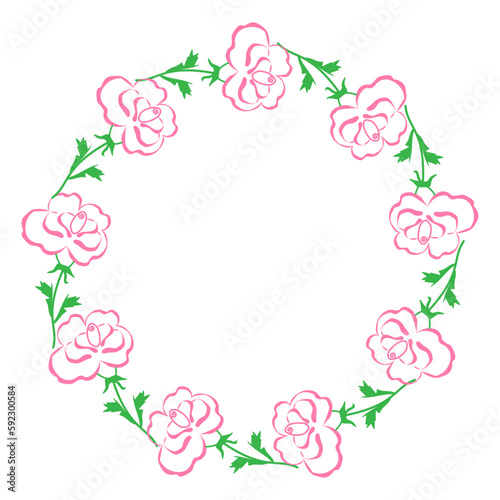 vector illustration wreath of pink doodle roses - round frame