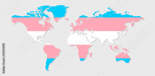 Transgender pride flag in a shape of World map. Flag of gay, transgender, bisexual, lesbian etc. Pride concept