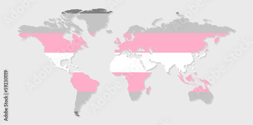 Demigirl pride flag in a shape of World map. Flag of gay, transgender, bisexual, lesbian etc. Pride concept