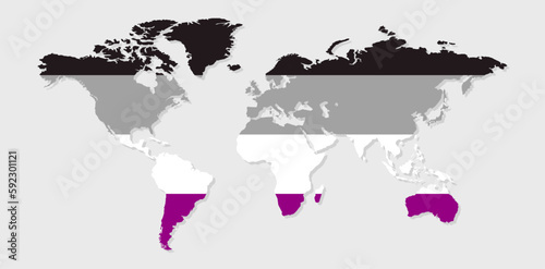 Asexual pride flag in a shape of World map. Flag of gay, transgender, bisexual, lesbian etc. Pride concept