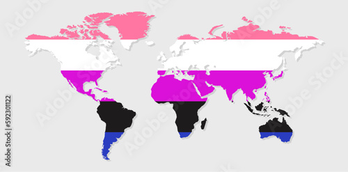 Genderfluidity pride flag in a shape of World map. Flag of gay, transgender, bisexual, lesbian etc. Pride concept