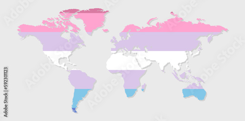 Bigender pride flag in a shape of World map. Flag of gay, transgender, bisexual, lesbian etc. Pride concept